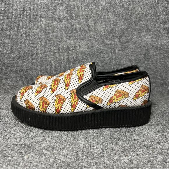 T.U.K Shoes Womens Size 7 White Black Creeper Slip-On Platform Pizza Print EU38 - Picture 3 of 9